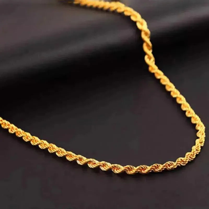 24K Yellow Gold Necklace for Women - 999 Pure Solid Gold Rope Link Chain - Perfect for Weddings, Parties, and Special Occasions