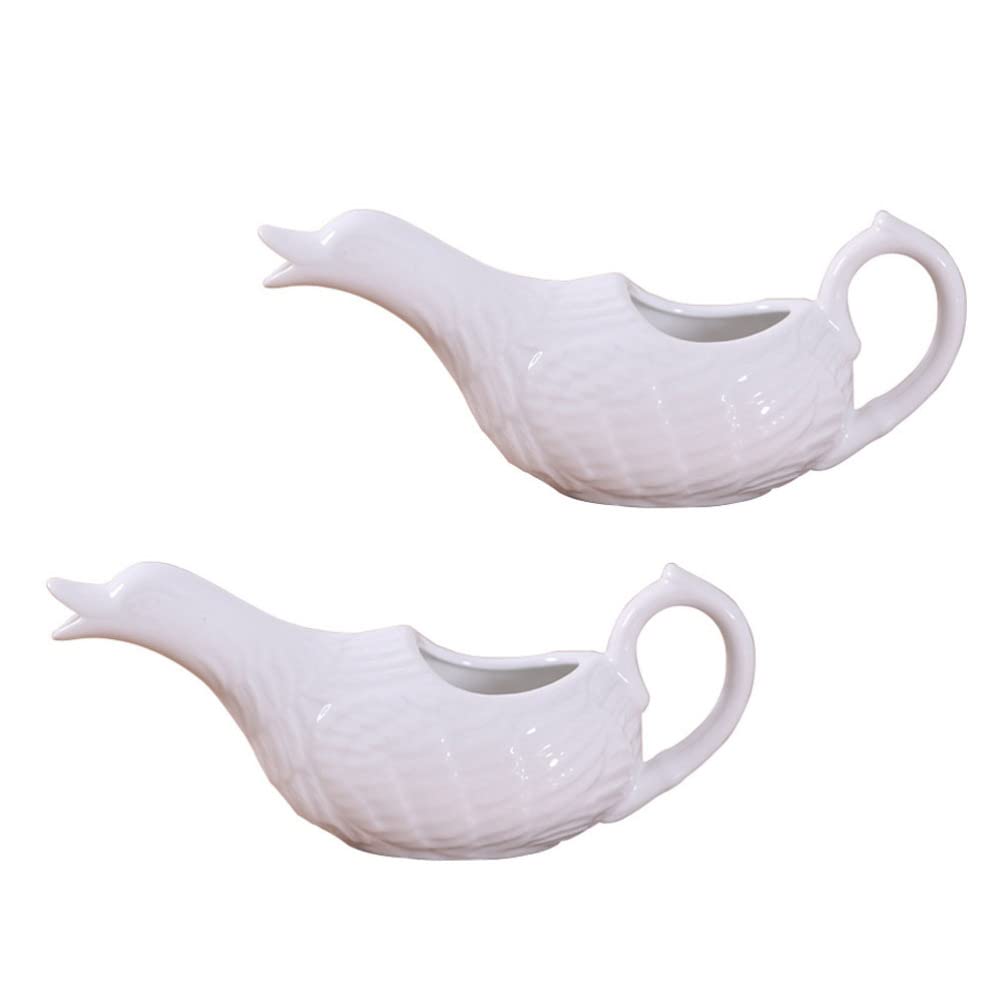 HANABASS 2-Pack Ceramic Duck-Shaped Gravy Boat & Creamer - Mini Coffee Milk Pitcher, Kitchen Sauce Cups for Coffee, Tea, Desserts & Entertaining