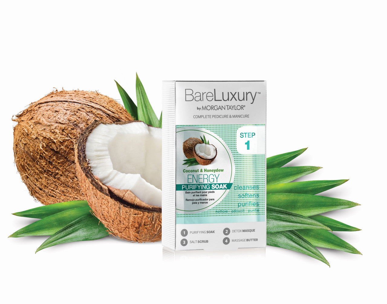 BareLuxury by Morgan Taylor Complete Mani Pedi Kit - Energy Coconut & Honeydew Nail Care Set (4 Pack) | At-Home Spa & Salon Quality Nail Treatment for Relaxation & Self-Care