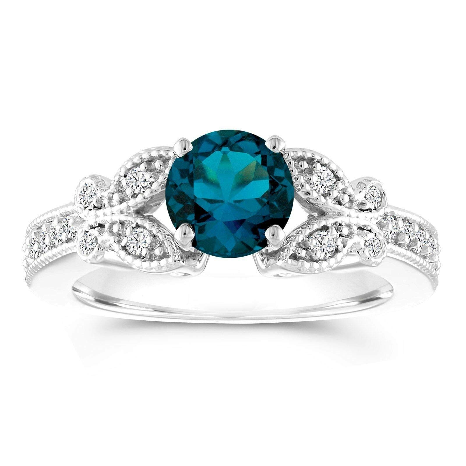 London Blue Topaz Butterfly Ring - 14k White Gold Plated 925 Sterling Silver Round Brilliant Cut Engagement & Wedding Ring for Women | Perfect for Proposals, Anniversaries & Special Occasions