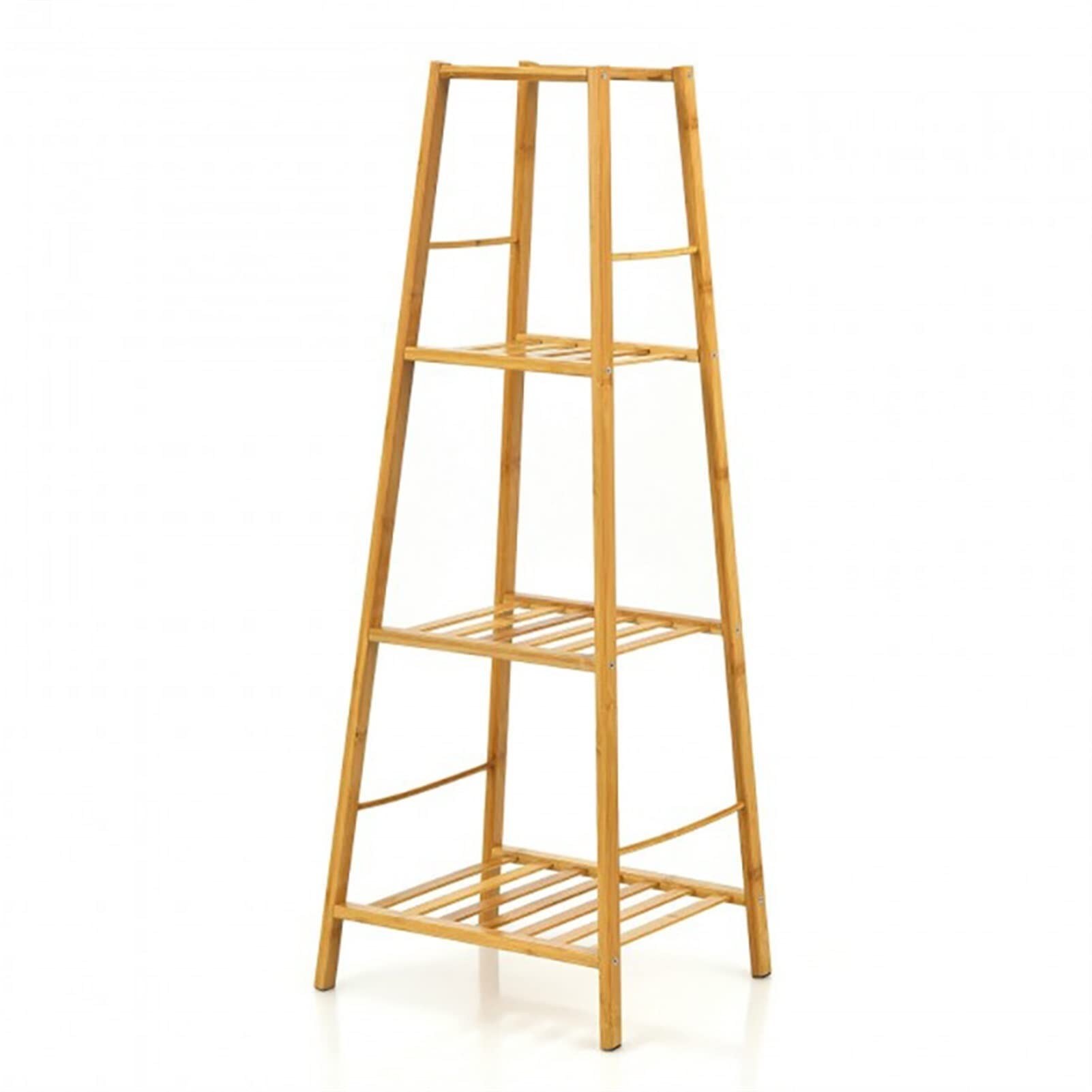 4-Piece Bamboo Plant Stand Set for Indoor & Outdoor Use - Natural Wooden Display Shelf for Patio, Garden, Balcony, Living Room - Perfect for Decorating Home, Office, and Gift Giving
