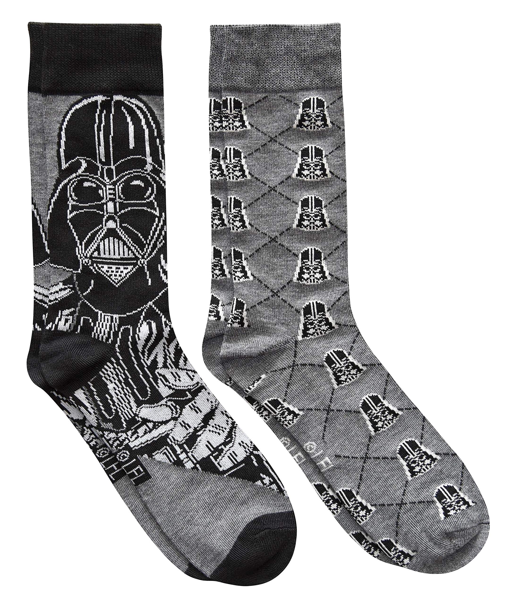 Star Wars Darth Vader Argyle Men's Crew Socks 2-Pack (Size 6-12) - Black Geometric Pattern Socks for Cosplay, Gift & Everyday Wear