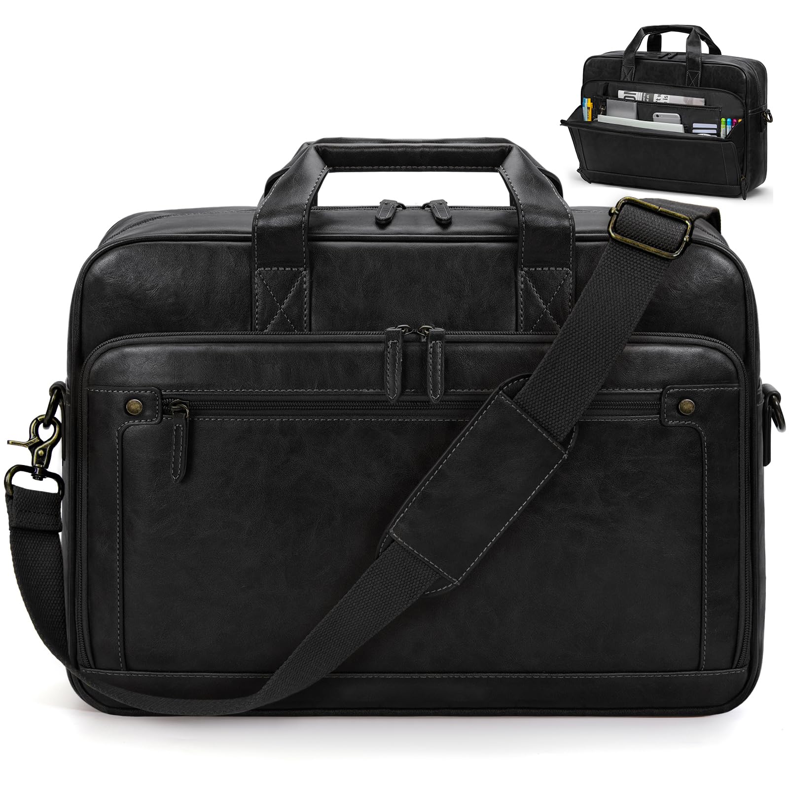16 Inch Vintage Leather Laptop Messenger Bag for Men - Large Retro Briefcase with Crossbody Shoulder Strap, Office Attache Case & College Satchel - Ideal for Work, Business Travel & Daily Commute