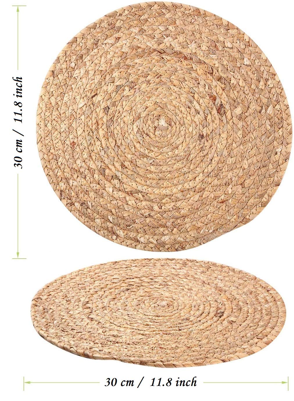 4 Pack Natural Wicker Placemats - 11.8 Inch Round Woven Rattan Table Mats, Braided Water Hyacinth Straw Chargers for Dining Table, Kitchen, Party & Home Decor