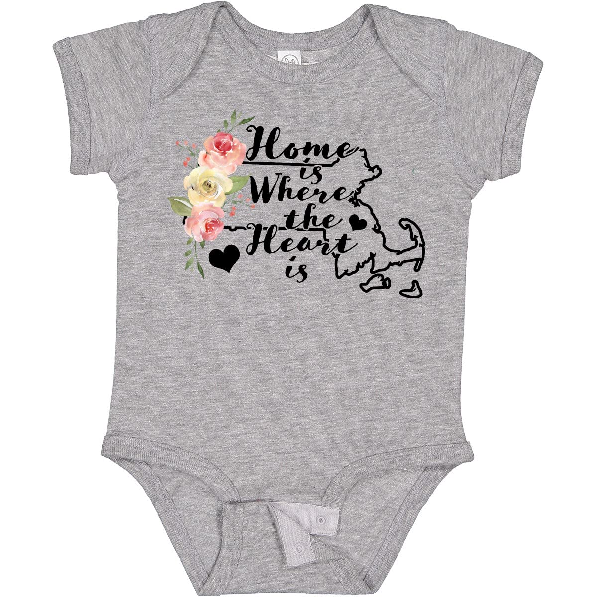 Inktastic Massachusetts Home is Where The Heart is Watercolor Baby Bodysuit - Soft Cotton Infant Onesie for Newborns, Baby Showers & Family Photos