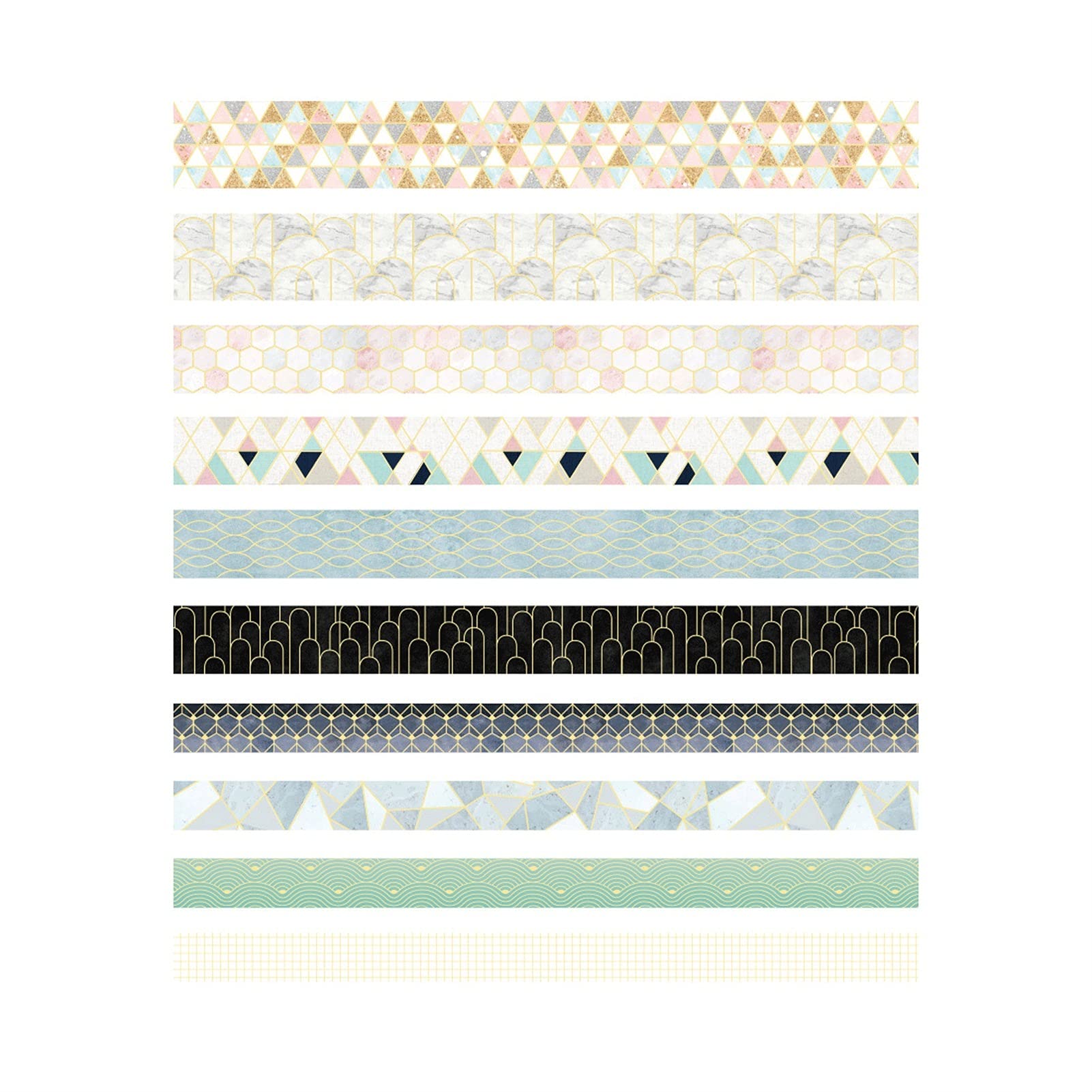 LJJSMG Washi Tape Pack - 10 Rolls Cute Grid Gold Foil Washi Tape for Bullet Journal, Scrapbooking, Planner, DIY Crafts - Perfect Gift for Back to School, Kids, Students & Friends - Decorate Notebooks, Cards, and Home Decor