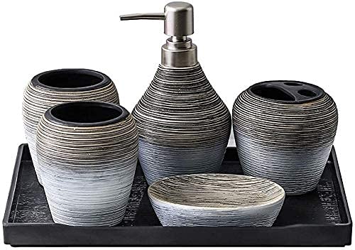 Premium Ceramic Bathroom Accessory Set - 6-Piece Soap Dispenser, Soap Dish, Toothbrush Holder, Dental Cup & Tray | Elegant Hotel-Style Decor for Home, Spa & Guest Bathrooms
