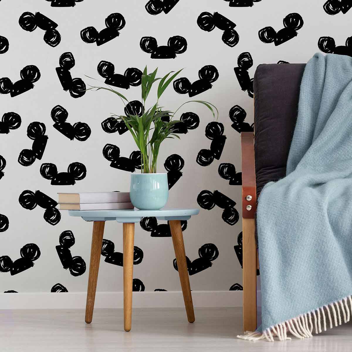 Black and White Mouse Peel and Stick Removable Wallpaper - Self-Adhesive Wall Decal for Kids Room, Nursery, Office Decor - 2000+ Designs for Easy Home Makeover