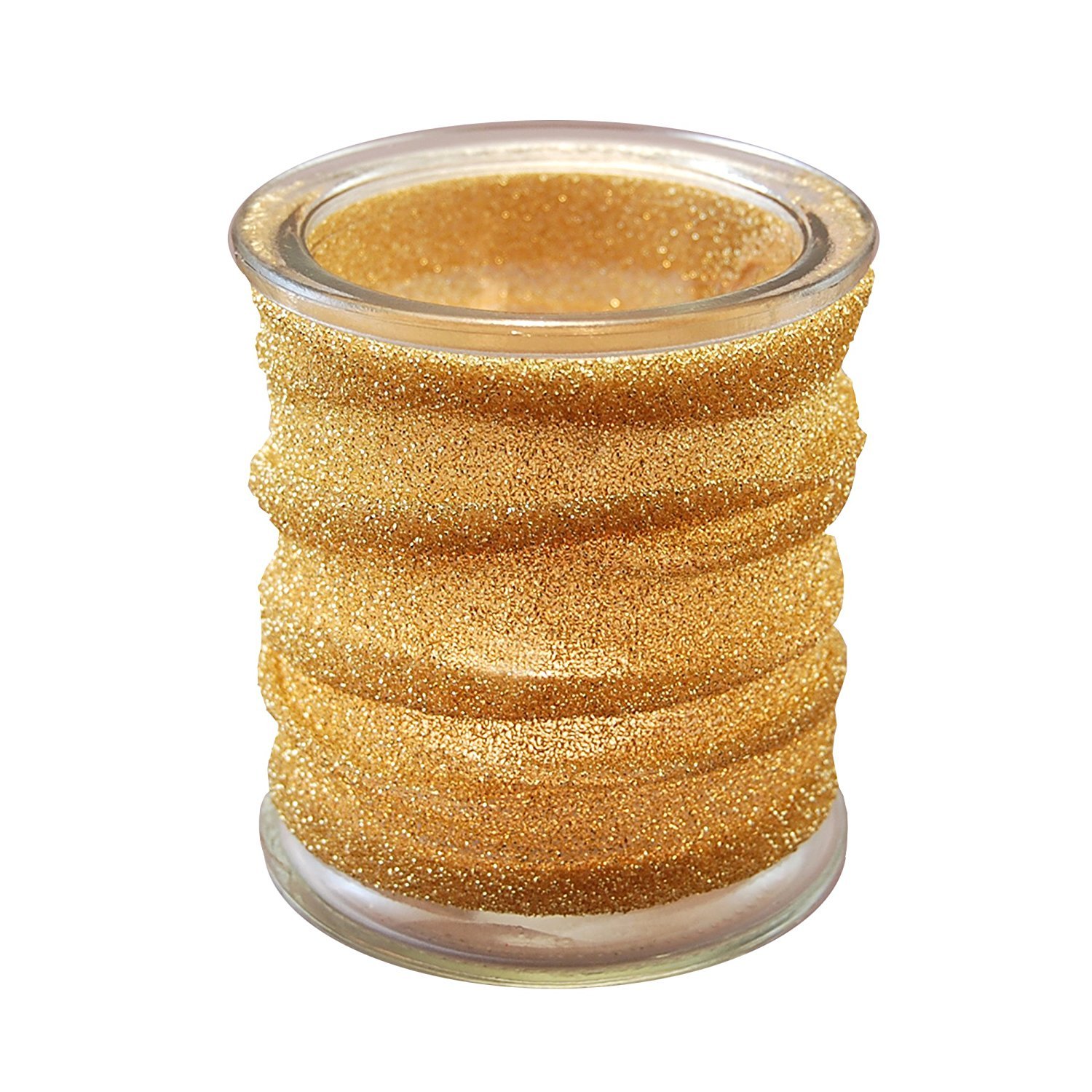 LumaBase Metallic Gold Fabric Wrapped Glass Candle Holders - Set of 4 (75504) - Perfect for Wedding Centerpieces, Table Decor, and Home Ambiance Lighting