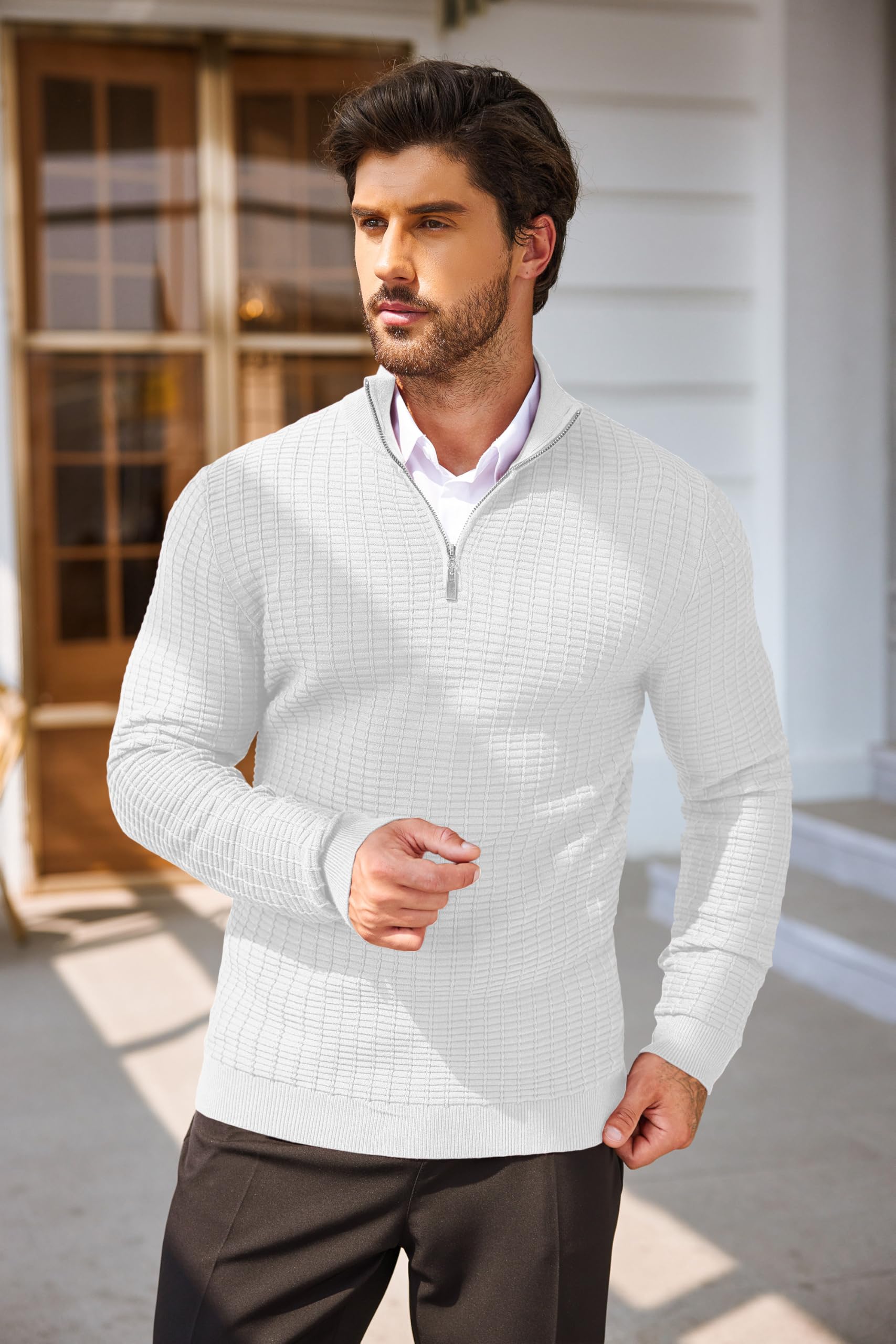 COOFANDY Men's Slim Fit Lightweight Cotton Quarter Zip Sweater - Mock Neck Pullover for Casual Wear | Perfect for Office, Travel & Outdoor Activities