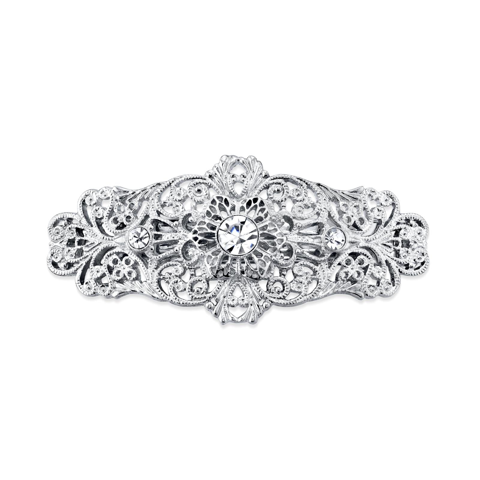 1928 Vintage Bridal Hair Barrette - Opulent Filigree Round Crystal Hair Clip for Weddings, Prom, Formal Events | Elegant Bridal Accessory for Updos, Half-Up Styles & Special Occasions