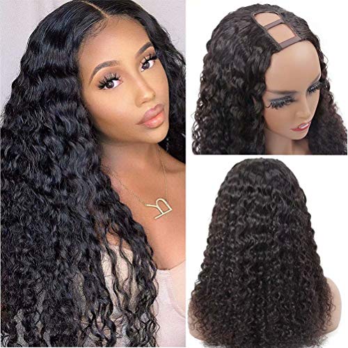 YAREESONG 28 Inch Brazilian Deep Curly Human Hair U Part Wig - Glueless Full Clip-in Half Wig for Women (150% Density, Natural Color) | Perfect for Daily Wear, Parties & Special Occasions