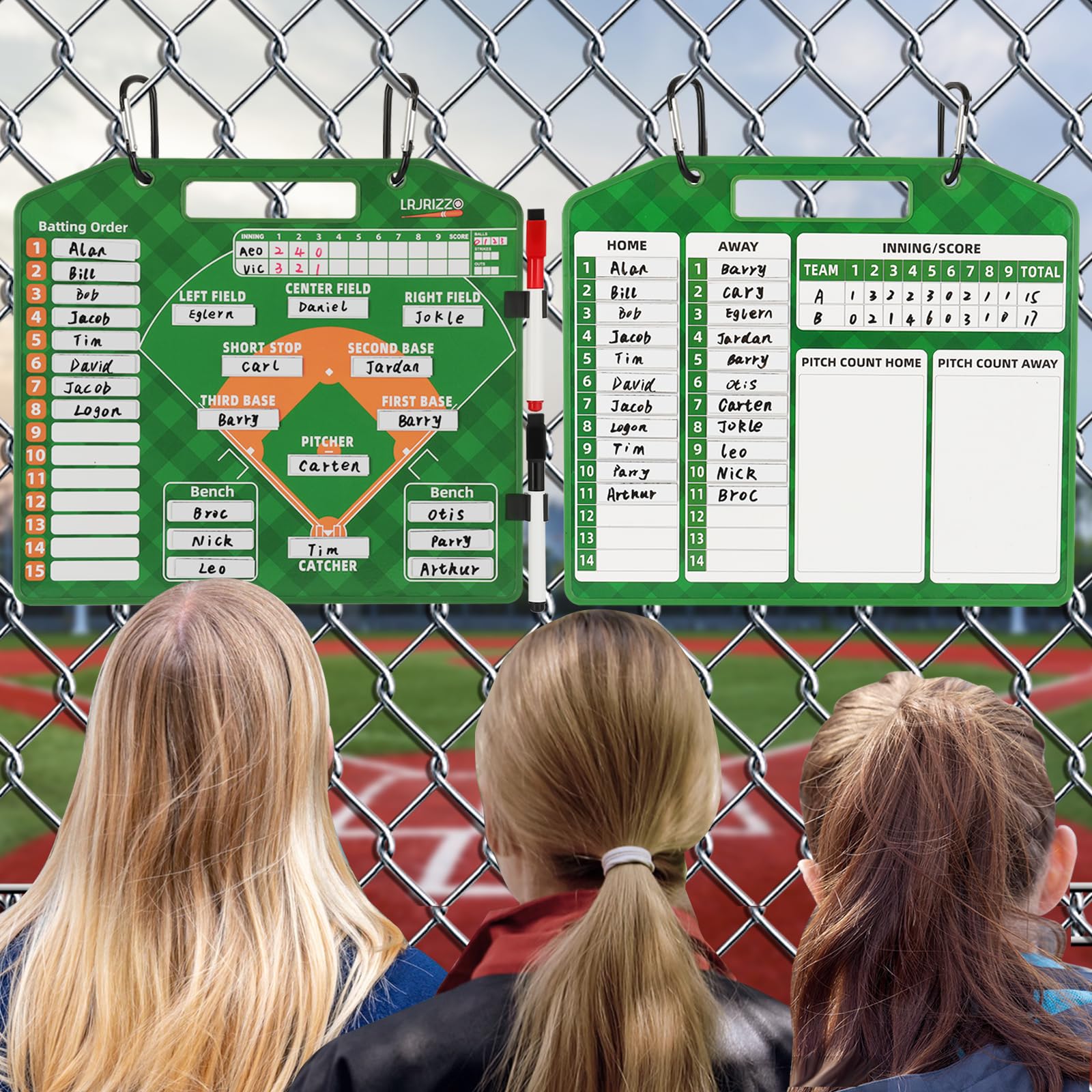 Magnetic Baseball Lineup Board - Dry Erase Dugout Clipboard for Coaches | Softball & Baseball Lineup Cards with Marker | Coaching Accessories (Green) - Perfect for Game Strategies & Team Management