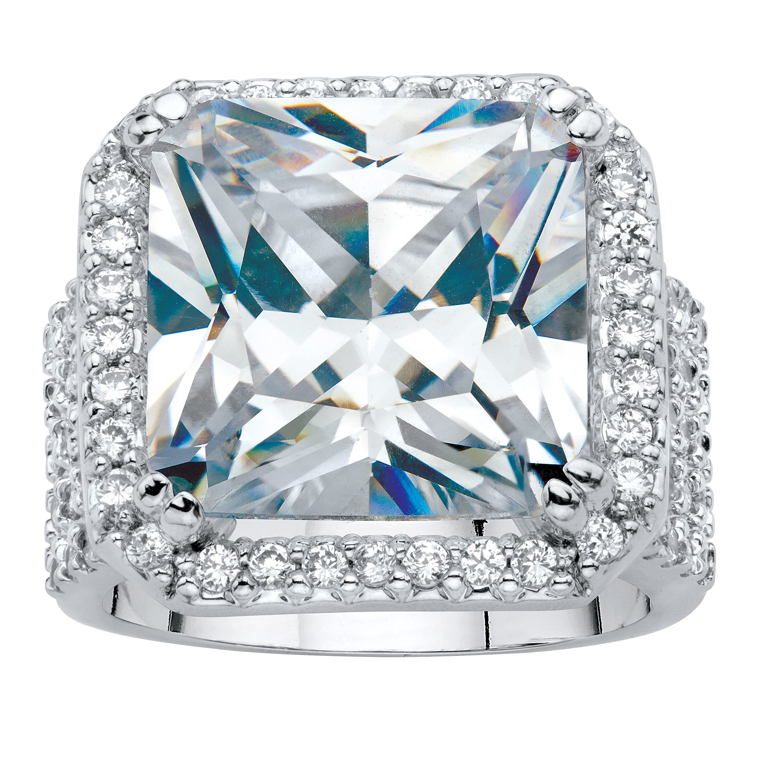 Elegant Silvertone Princess Cut Cubic Zirconia Halo Bridge Ring for Women | Palm Beach Jewelry | Perfect for Weddings, Anniversaries & Special Occasions
