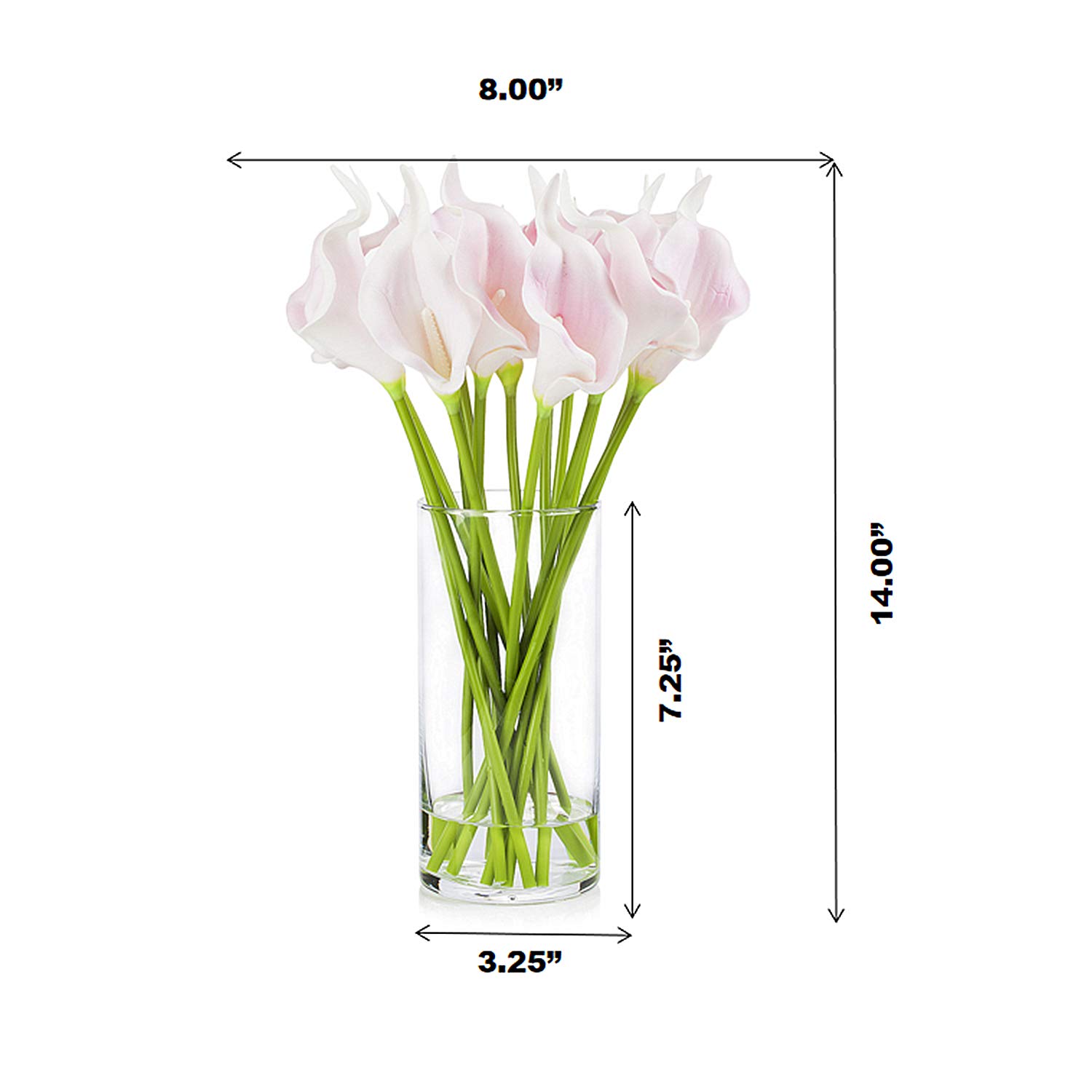 Premium Artificial Real Touch Calla Lily Flowers in Glass Vase with Faux Water - Elegant Home & Wedding Decor (Pink) | Perfect for Centerpieces, Table Decor, and Gift Giving
