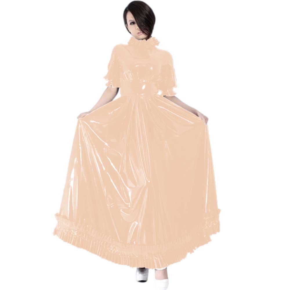**Men's Sissy PVC Leather Dress - Women's Short Puff Sleeve A-Line Long Dress - Sexy Wet Look Vestidos for Exotic & Gay Fashion - Perfect for Parties, Cosplay & Bold Night Out**