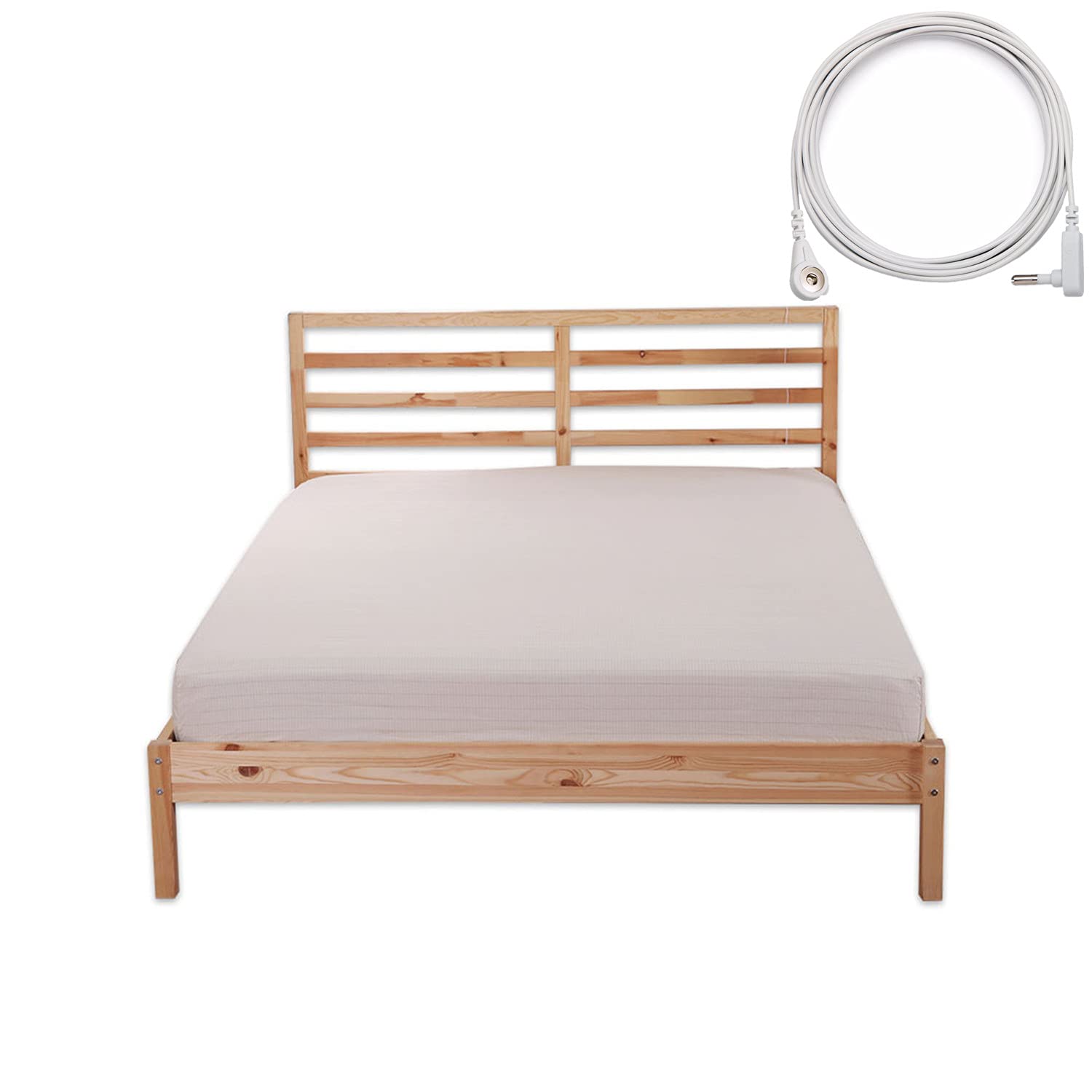 Earthing Grounding Fitted Sheet with Earth Connection Cable - Pure Silver Fiber Conductive Bed Sheet for Better Sleep & Pain Relief - Perfect for Home, Office & Travel Use