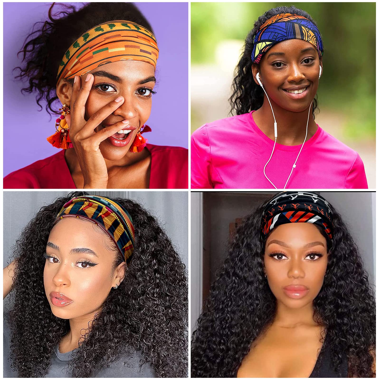 Kavya Wide Elastic Headbands for Women - 4 Pack Stretch Hair Bands for Adults, African American Hair Accessories - Perfect for Workouts, Yoga, and Everyday Styling