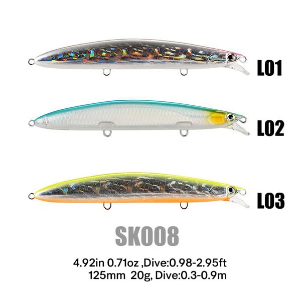 SeaKnight SK005/SK008 Hard Fishing Lure with Treble Hooks - Topwater Minnow Swimbait for Freshwater & Saltwater Fishing | Bass, Trout, Walleye Lure Kit for Lake, River & Ocean Fishing