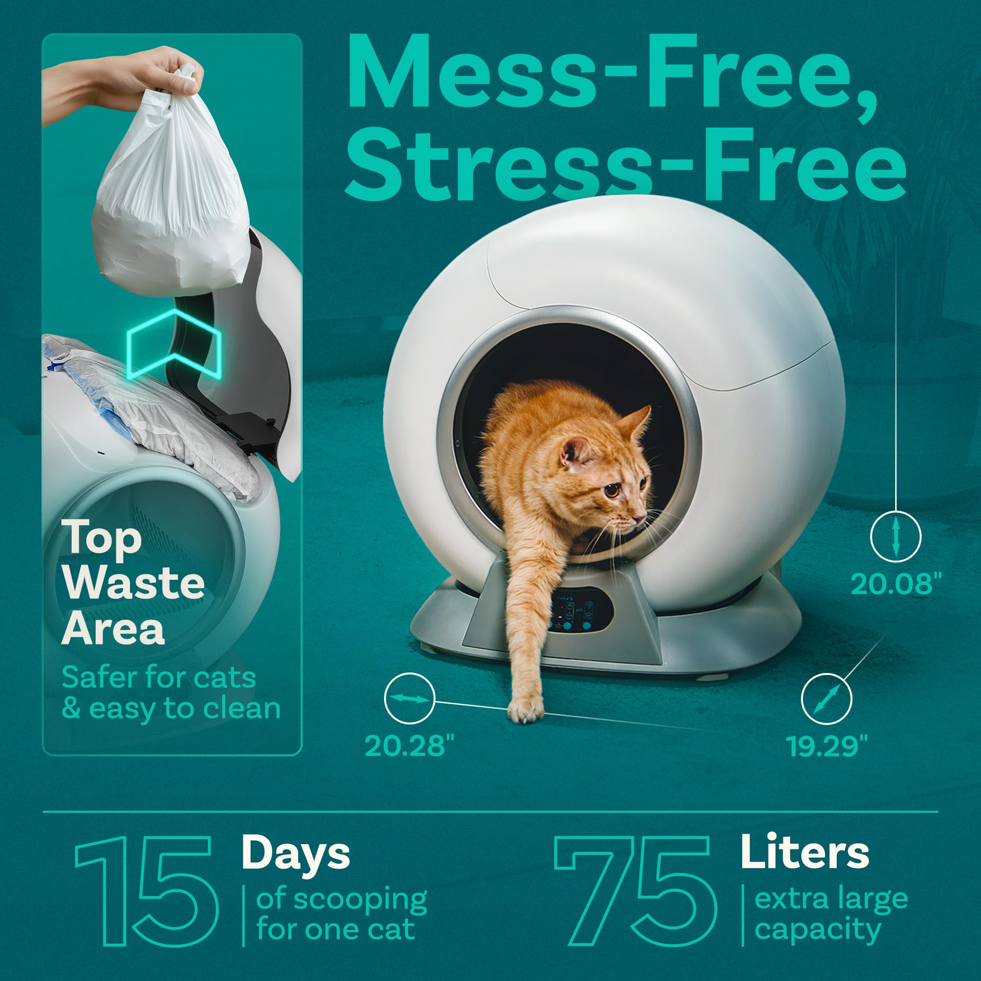 Self-Cleaning Cat Litter Box with Auto Safety Sensors for Multiple Cats - Smart WiFi-Enabled Automatic Litter Box with Odor Control & App Control - Perfect for Busy Pet Owners & Multi-Cat Households