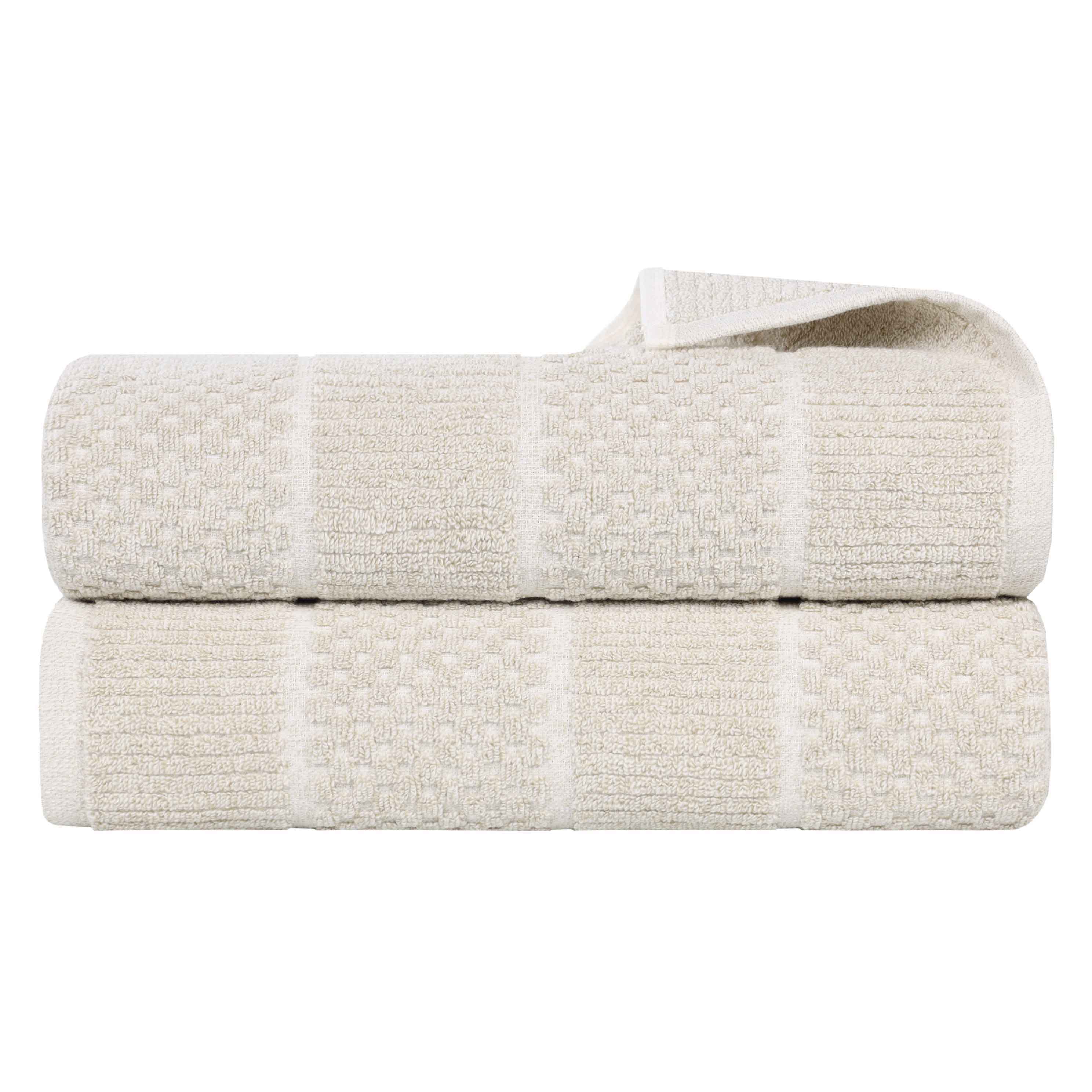 Premium Cotton Blend Checkered and Ribbed Bath Sheets Set of 2 - Super Absorbent, Soft & Quick-Drying Luxury Towels for Spa, Bathroom, Pool, and Beach Use