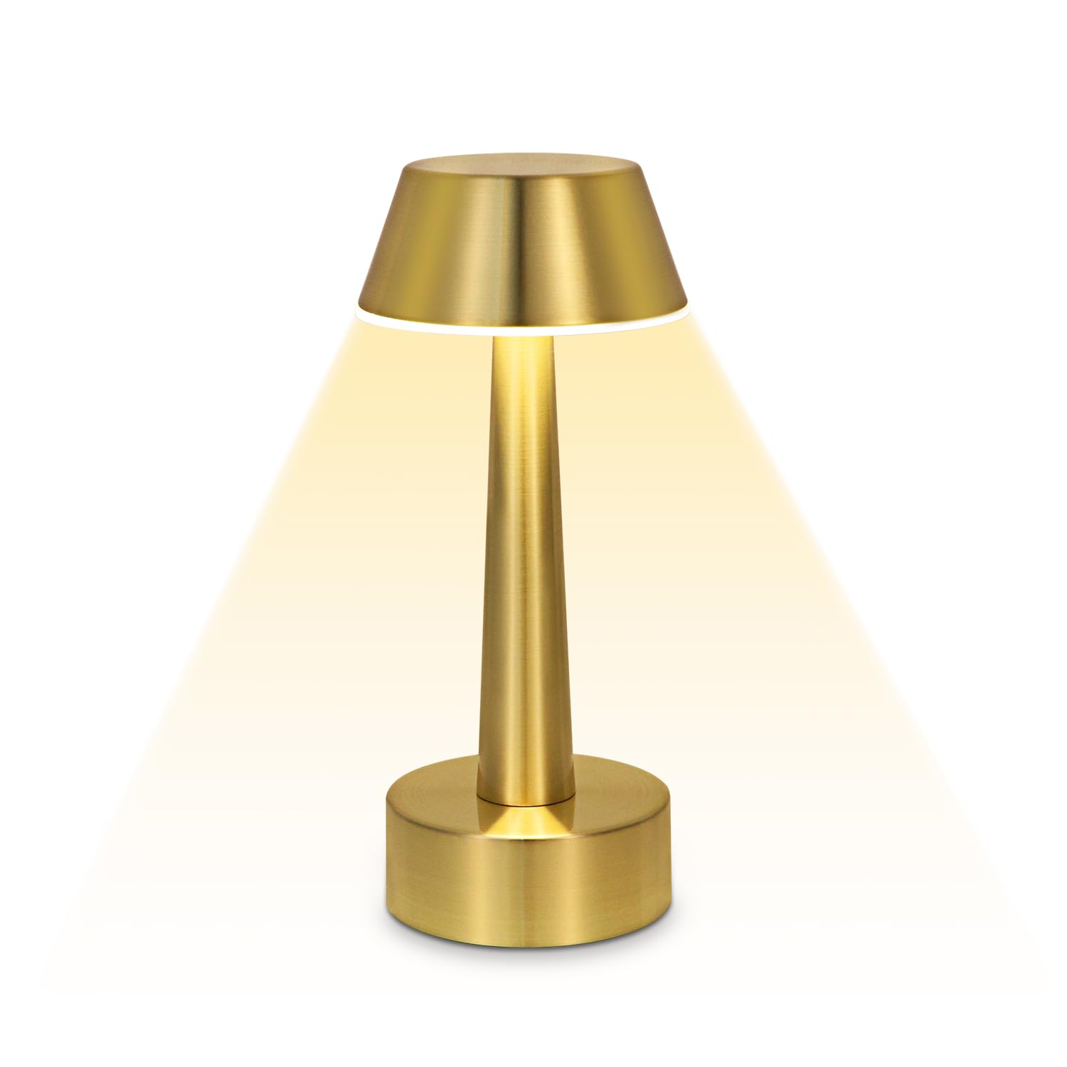 UMEXUS Gold Cordless Rechargeable Table Lamp - 3-Way Dimmable Touch Control Mini Night Light for Bedroom, Bar, Restaurant & Outdoor Use | Portable Battery Operated Metal Desk Lamp for Home Decor & Ambient Lighting