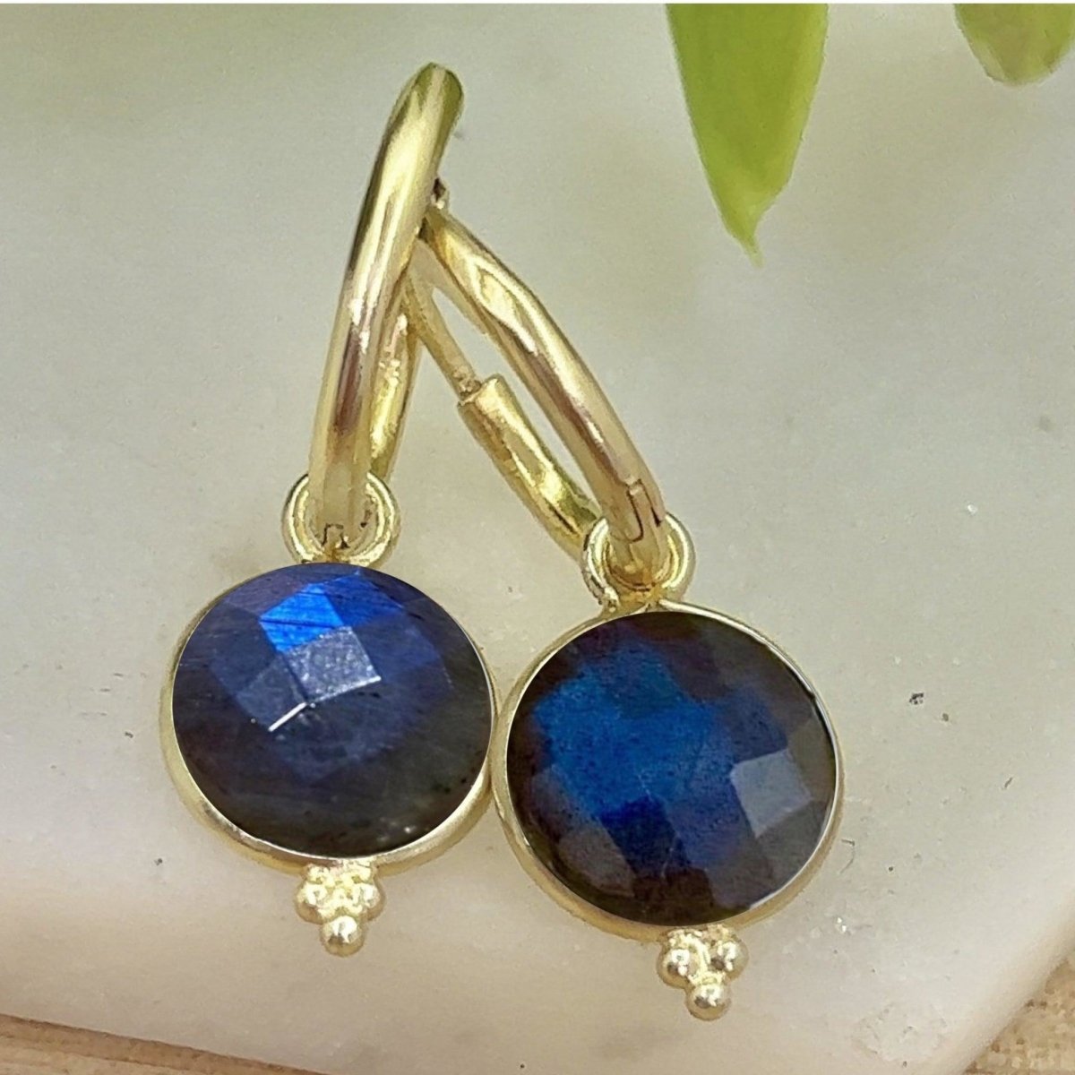Laihas Free Spirit Gold Labradorite Hoop Earrings for Women - Elegant Gemstone Jewelry for Everyday Wear & Special Occasions