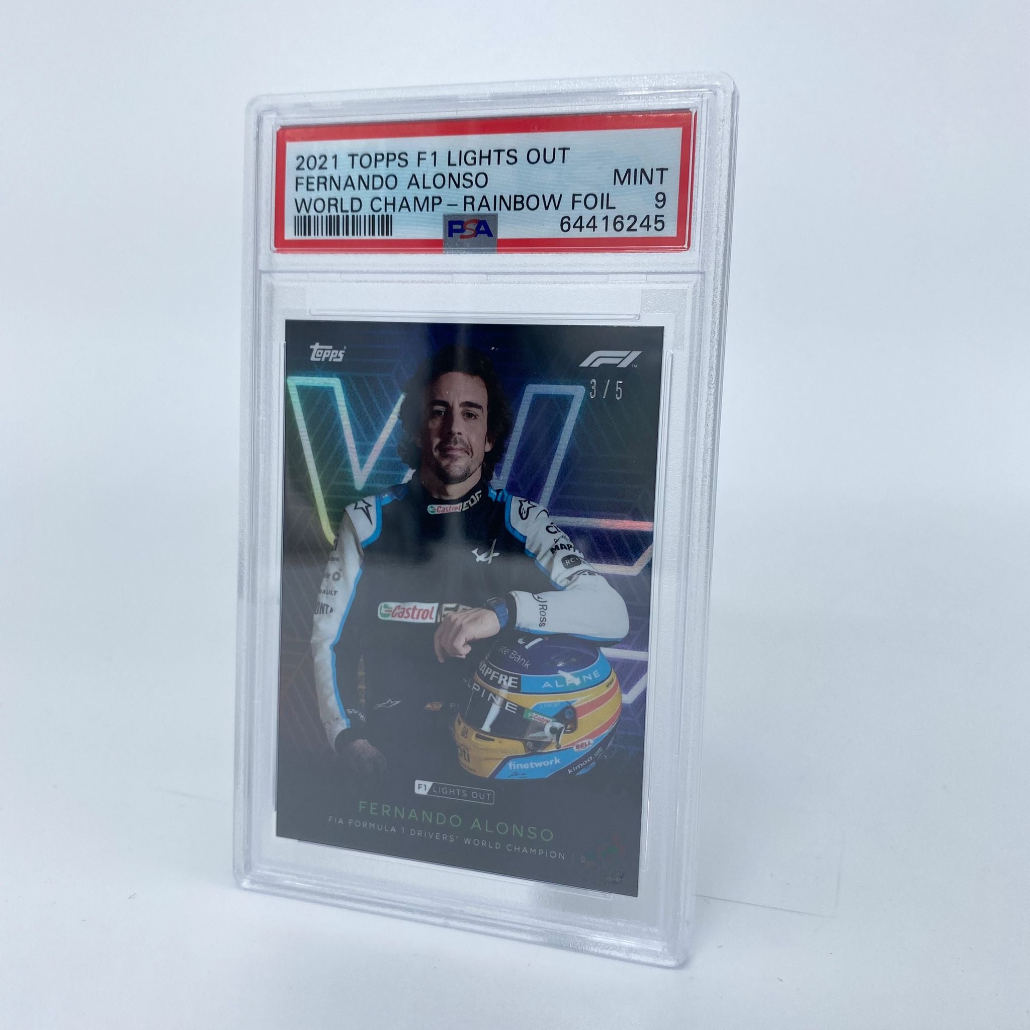 PSA 9 Graded Fernando Alonso 3/5 Drivers World Champion Trading Card - Perfect for Collectors, Fans, and Sports Memorabilia Enthusiasts