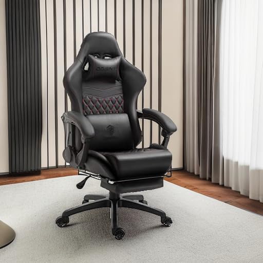 Dowinx Ergonomic Gaming Chair - High Back Racing Style Office Chair with Adjustable Lumbar Support & Footrest, PU Leather Computer Desk Chair for PC Gaming & Home Office (Black) - Perfect for Esports, Streaming & Long Work Sessions