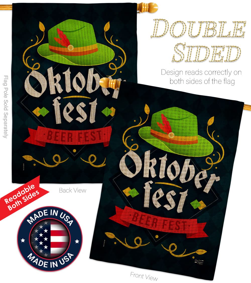 Double-Sided Oktoberfest Burlap House Flag 2-Pack | USA-Made Beer Party Decor for Happy Hour, Pong Games & Yard Decorations | Perfect for Garden Parties, Tailgating & German-Themed Celebrations