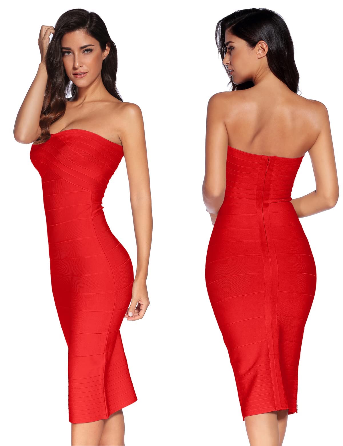 Elegant Women's Midi Cocktail Dress - Strapless Bandage Bodycon Dress for Wedding, Party & Special Occasions | Perfect for Evening Events, Date Nights & Formal Gatherings