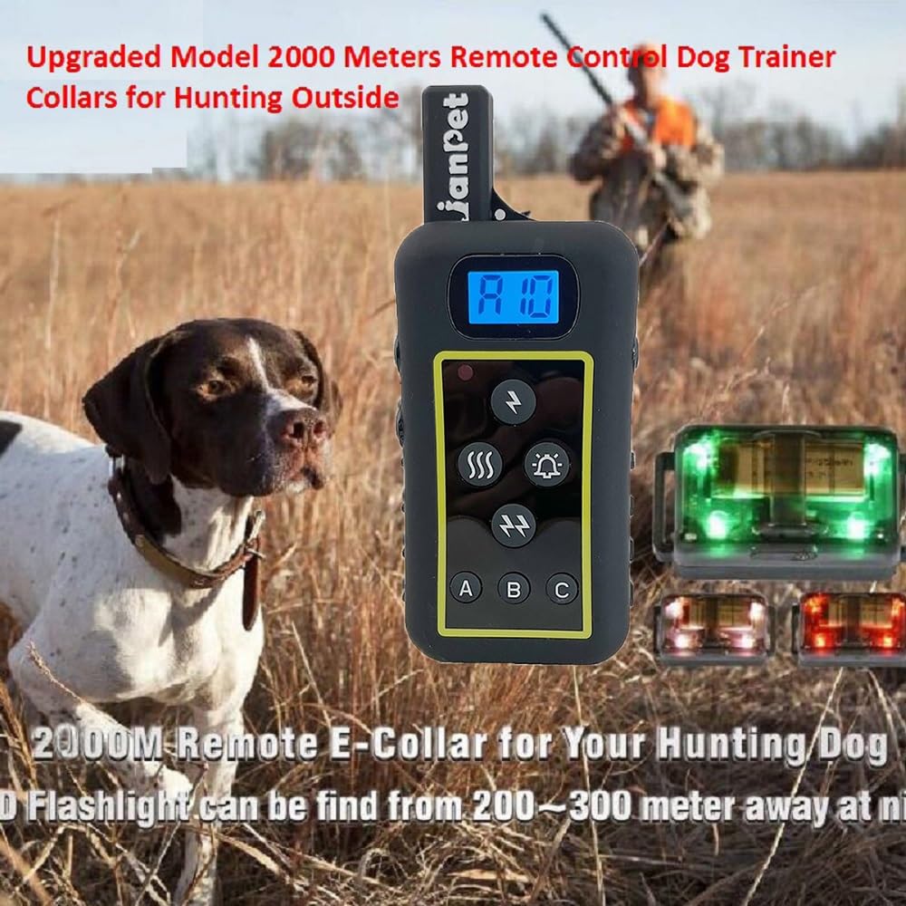 **Waterproof Hunting Dog Shock Collar with Remote – 2000M Range, LED Light, 2-Year Warranty – Ideal for Outdoor Training & Hunting Dogs**