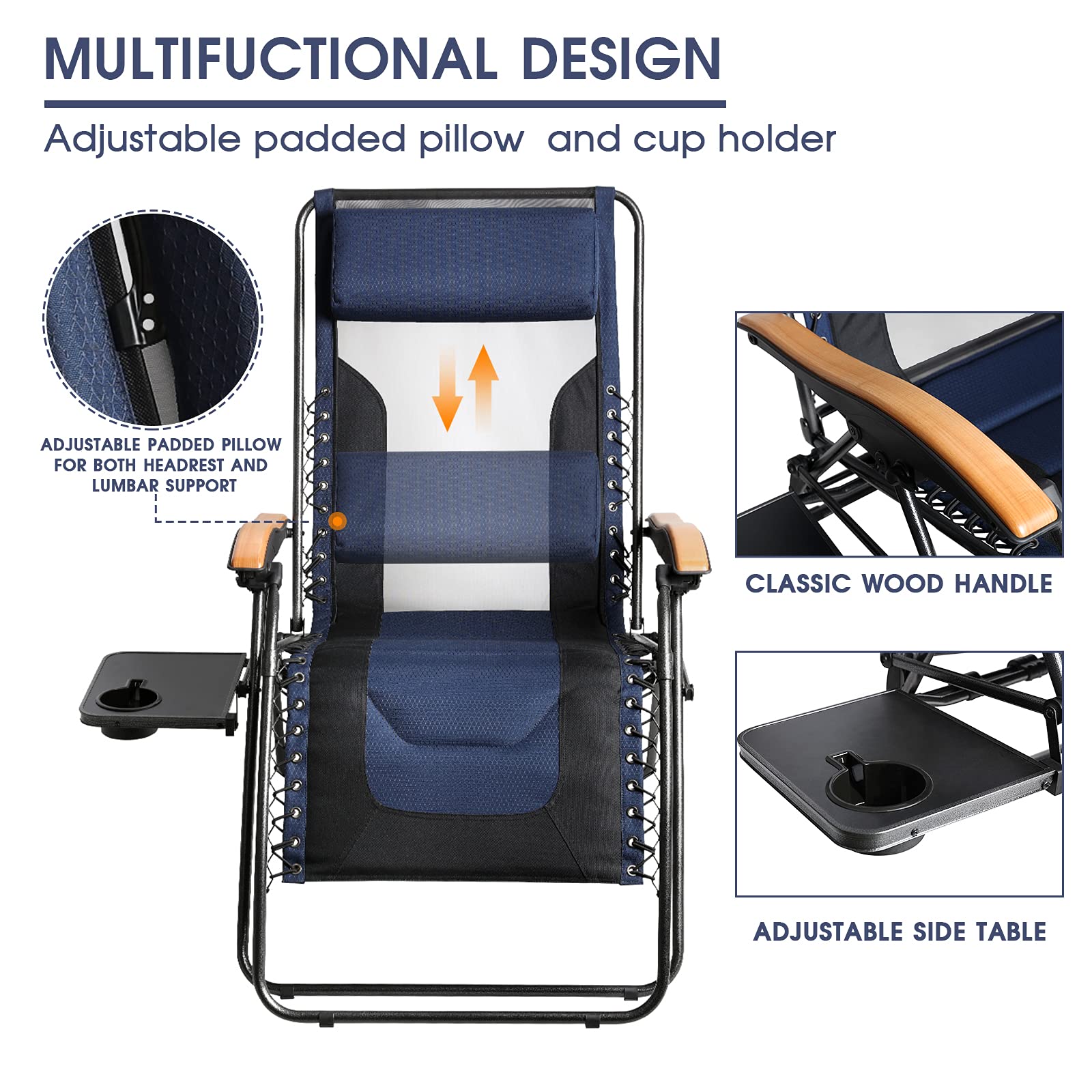 **XL Oversized Mesh Back Zero Gravity Reclining Patio Chair - Heavy Duty 350lbs Capacity, Padded Seat & Adjustable Pillows with Cup Holder - Foldable Lounge Chair for Poolside, Backyard, Lawn, or Beach Relaxation**