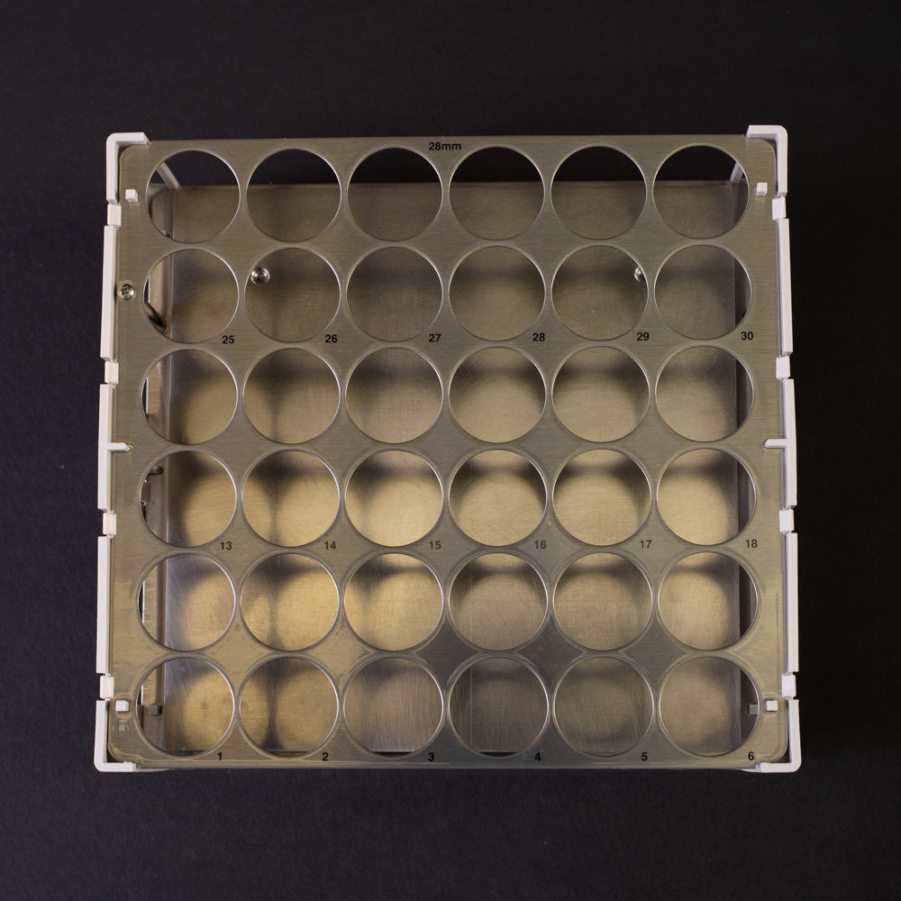 Foxy® R1 & R2 28mm Scintillation Vial Racks - Holds 36 Vials - Perfect for Lab Organization & Sample Storage in Research Facilities