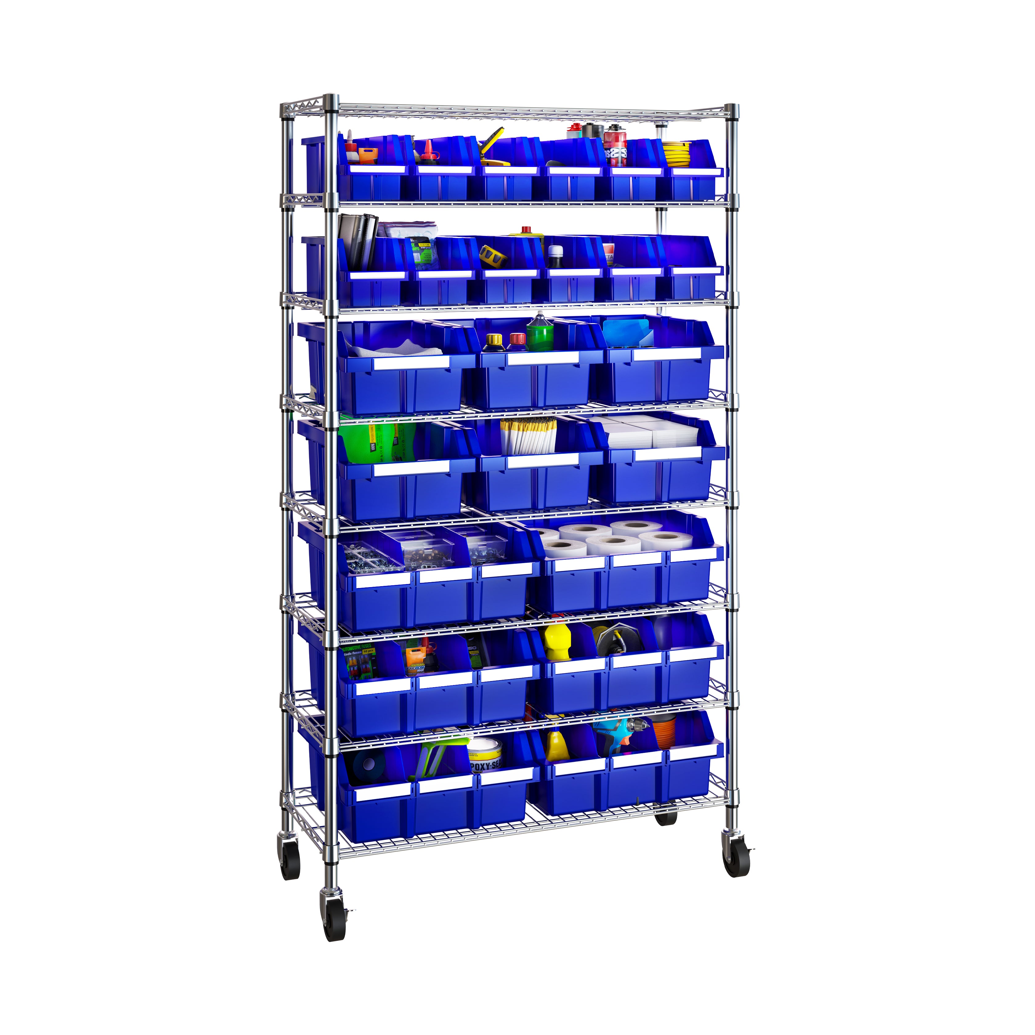 8-Tier NSF Certified 24-Bin Storage Rack - Heavy Duty Wire Shelving for Kitchen, Pantry, and Commercial Use