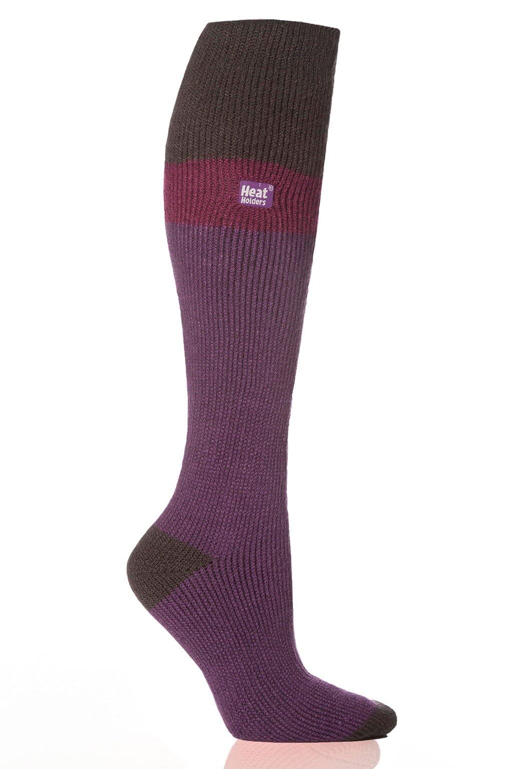 HEAT HOLDERS Women's Thermal Long Stripe Socks - Indigo, Fuchsia, Black - Sizes 5-9 | Ultra Warm Winter Socks for Cold Weather & Outdoor Activities