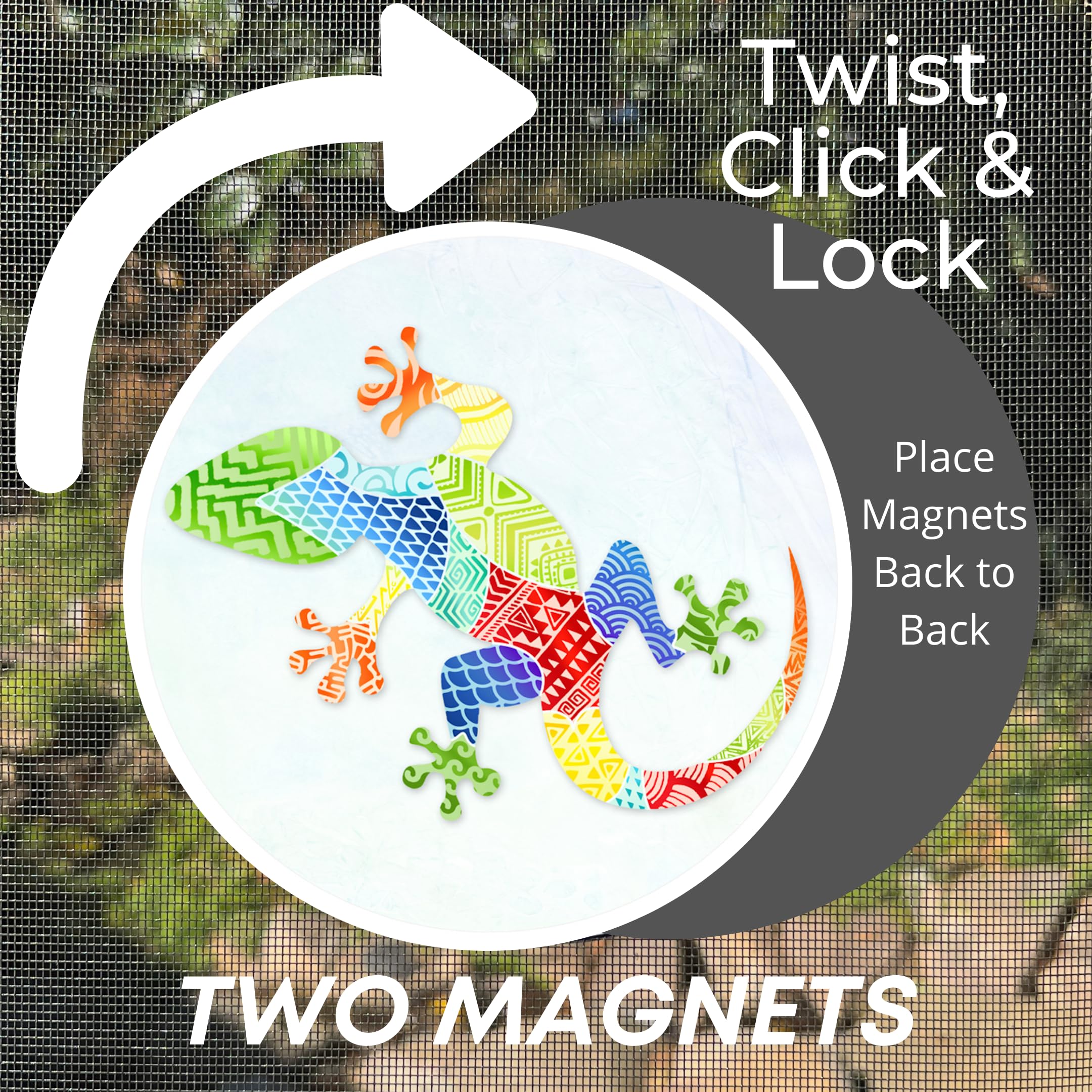 Robbins Aria Magnetic Screen Door - Twist Click Lock System for Pet & Child Safety - Gecko Design Decorative Mesh Door Saver with Indicator - Perfect for Homes with Dogs, Cats & Kids