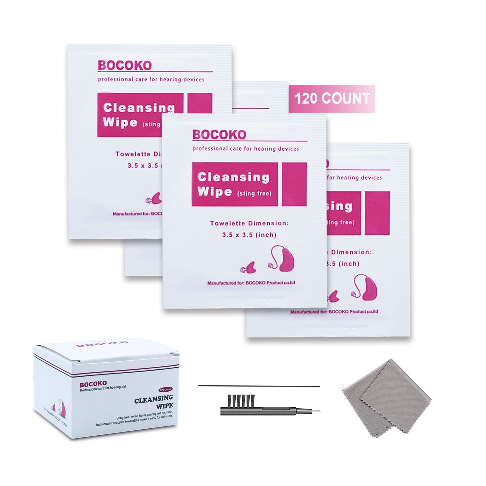 120-Count Hearing Aid Wipes - Individually Packed Cleaning Towels for Hearing Amplifiers - Perfect for Travel & Daily Use