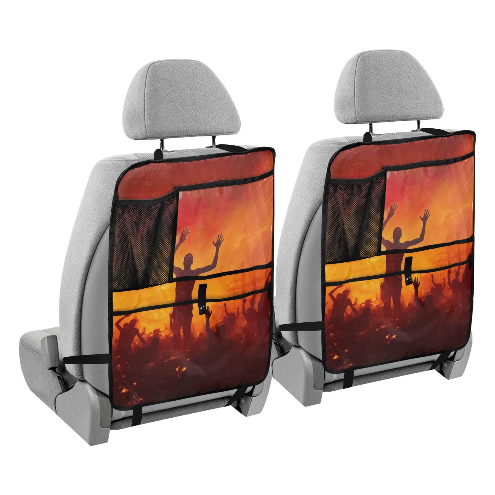 Halloween Zombies 2-Pack Car Back Seat Kick Mats - Premium Child Seat Protector with 3 Storage Pockets for Kids - Durable Kick Guard for Child Feet - Fits Most Trucks, SUVs and Vehicles (Perfect for Road Trips & Family Travel)
