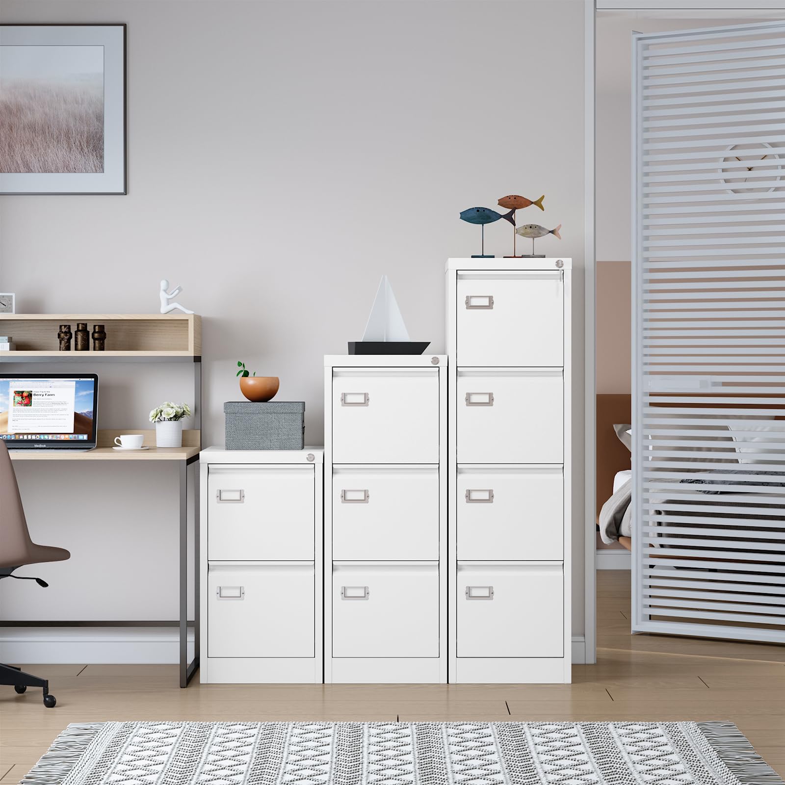 SESESOL 4-Drawer Locking Vertical File Cabinet - Stainless Steel Metal Filing Cabinet for Home & Office Organization - Letter/A4/Legal Size Storage - Perfect for Document Management & Workspace Organization