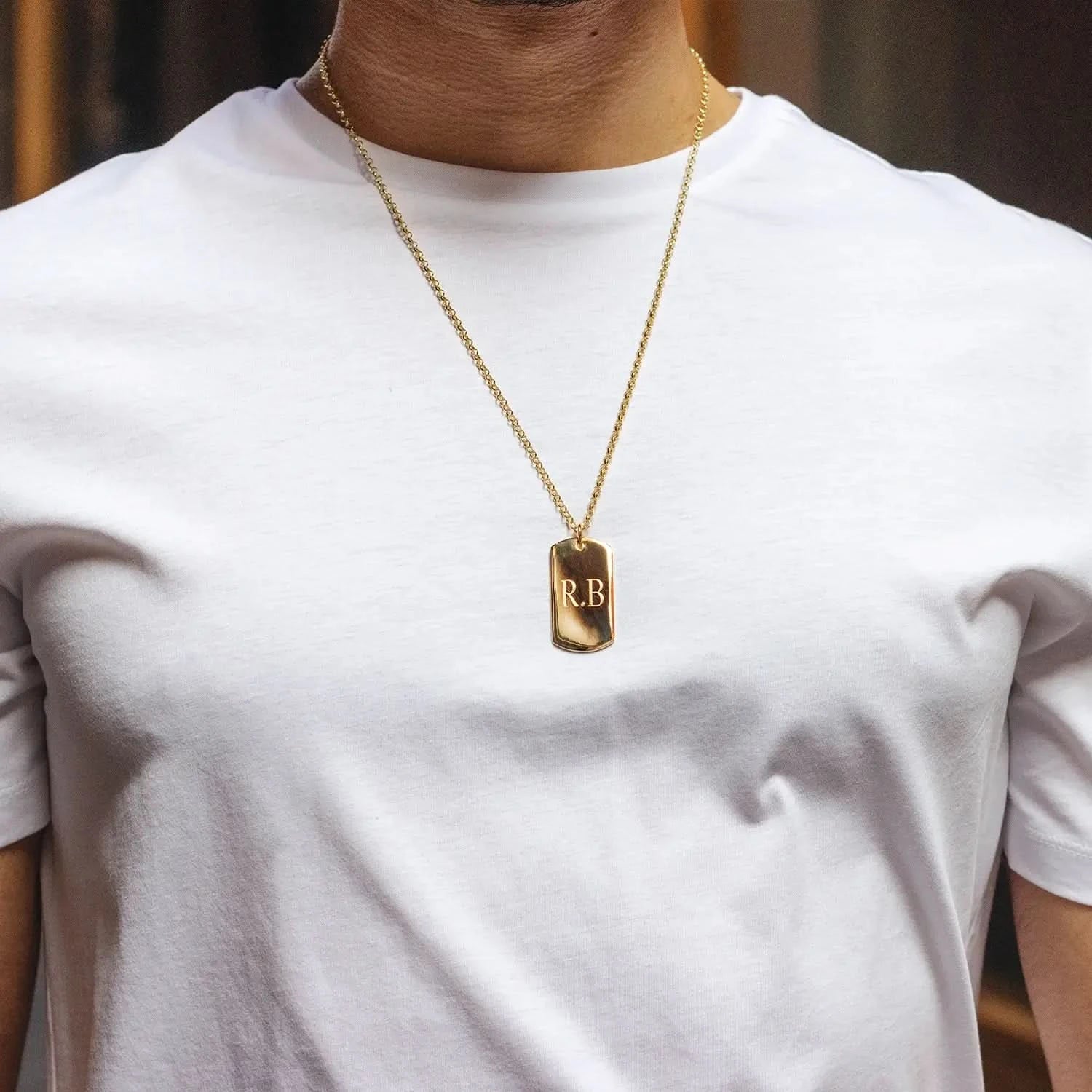 Men's XL Gold Dog Tag Necklace - Personalized Engraving - Perfect for Military, Gifts & Everyday Wear