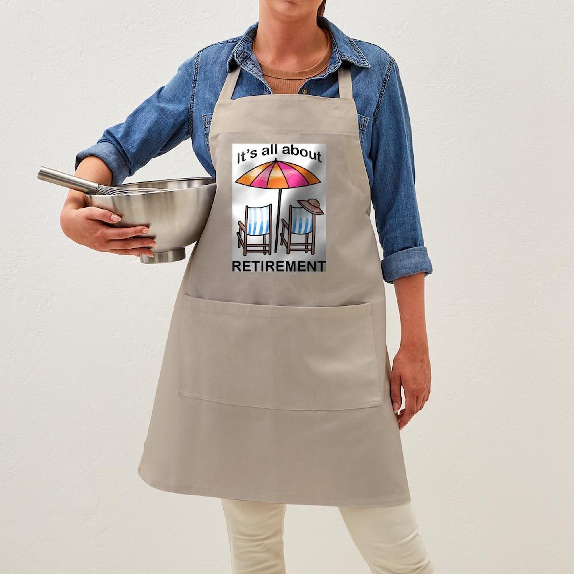 Retirement Kitchen Apron with Pockets - BBQ Grilling & Baking Apron for Men & Women - Funny Gift for Retirees - Perfect for Cooking, Baking, Outdoor Grilling & Housewarming Parties