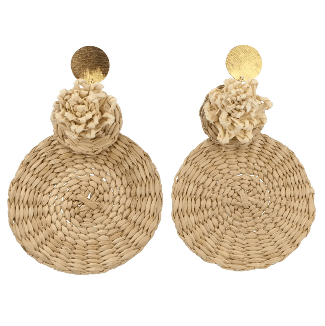 Handwoven Gold Plated Iraca Palm Flower Earrings - Boho Chic Jewelry for Women - Perfect for Festivals, Beach Vacations & Summer Outfits