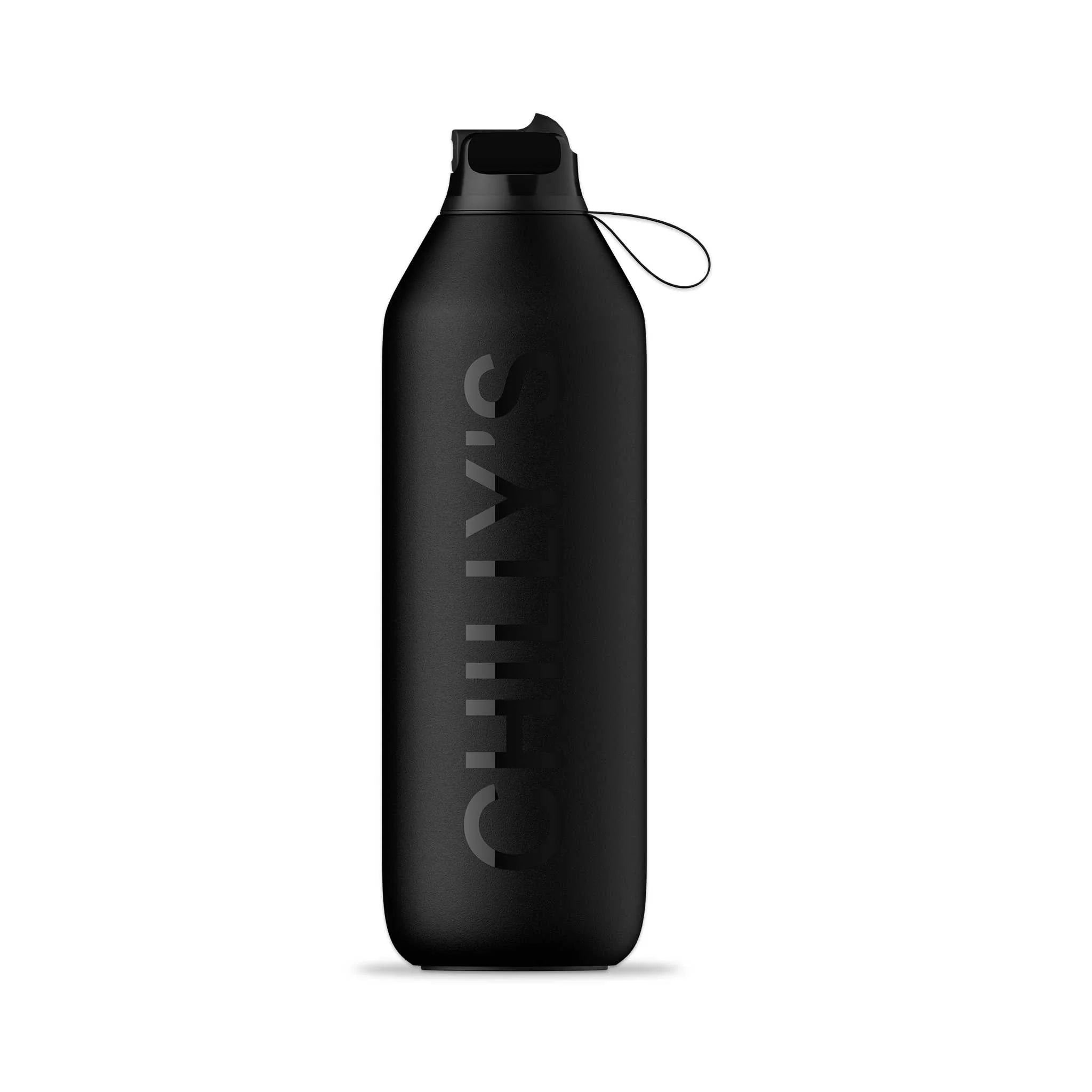Chilly's Series 2 Insulated Flip Sports Water Bottle 1L - Abyss Black | Leakproof Stainless Steel Vacuum Flask for Gym, Hiking & Outdoor Activities