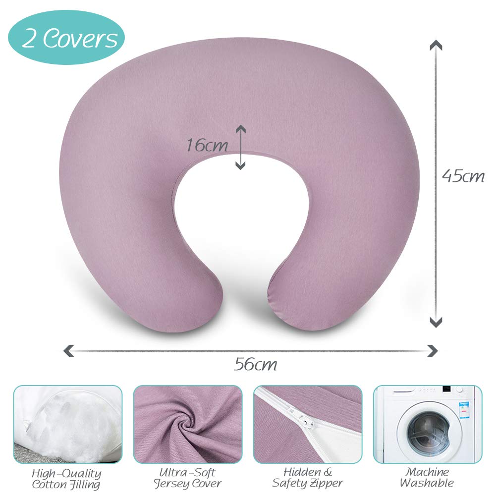 Breastfeeding Pillow with 2 Removable Covers - Nursing Support Pillow for New Moms & Babies - Machine Washable Nursing Cushion - Perfect for Feeding, Lounging & Tummy Time