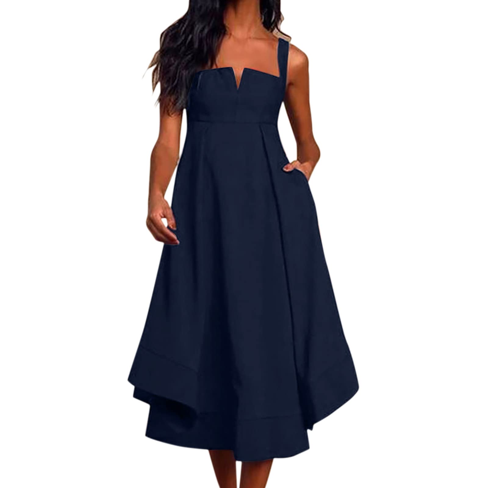 2022 Trendy Women's Summer Midi Evening Dress - Sleeveless V-Neck Ruffle Bridal Gown for Bride, Wedding Guest & Special Occasions