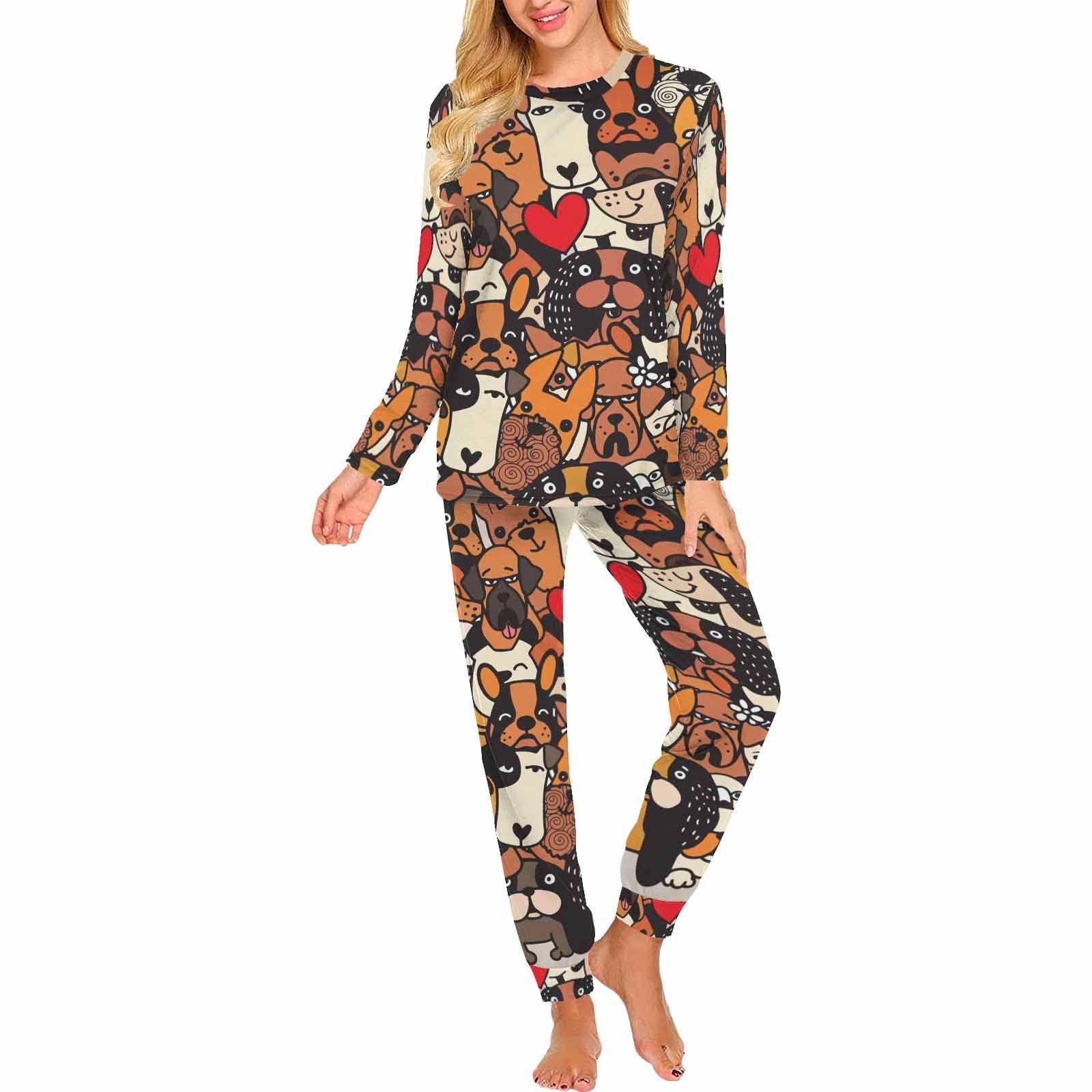 Funny Cartoon Dogs 2-Piece Sleepwear Set - Women's Long Sleeve PJs & Lounge Pajamas for Cozy Nights, Relaxing at Home, and Sleepovers