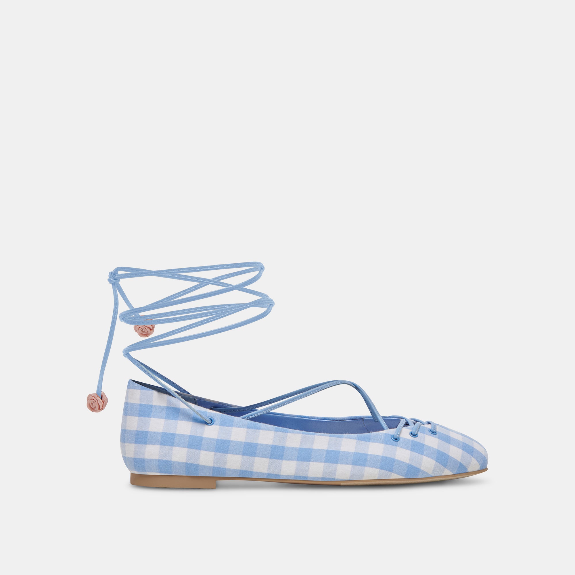 BEATE Women's Ballet Flats - White & Blue Gingham Pattern Comfortable Slip-On Shoes for Work, Office & Casual Outfits