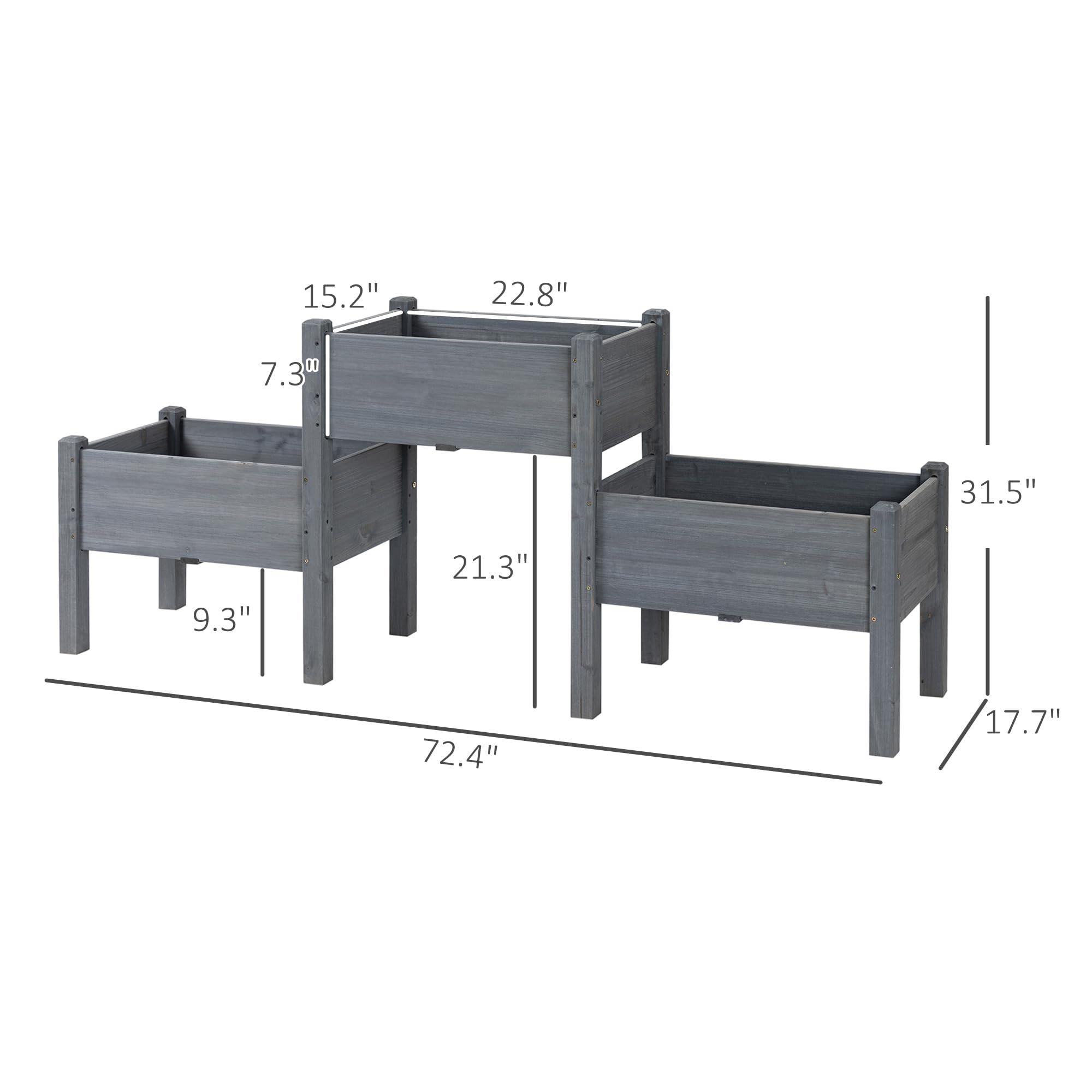 Outsunny 3-Tier Raised Garden Bed Kit - Elevated Wooden Planter Stand with Drainage Holes for Vegetables, Herbs & Flowers (Gray) - Perfect for Patio, Balcony & Small Space Gardening