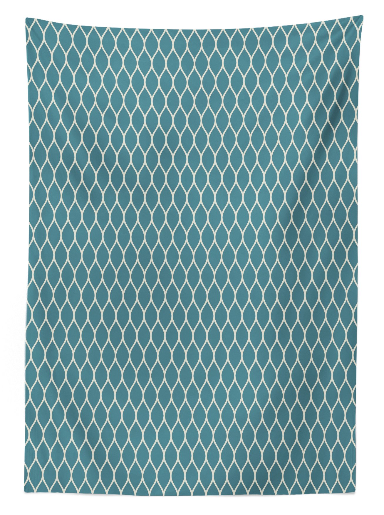 Ambesonne Blue and White Outdoor Tablecloth - Modern Lattice Pattern with Wavy Lines, Washable Picnic Table Cover 58